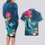 Hawaii Couples Matching Long Sleeve Bodycon Dress and Hawaiian Shirt Whale Mix Hibiscus and Kanaka Maoli Blue Version LT03 - Polynesian Pride