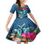 Hawaii Family Matching Off Shoulder Long Sleeve Dress and Hawaiian Shirt Whale Mix Hibiscus and Kanaka Maoli Blue Version LT03 Daughter's Dress Blue - Polynesian Pride