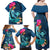 Hawaii Family Matching Off Shoulder Maxi Dress and Hawaiian Shirt Whale Mix Hibiscus and Kanaka Maoli Blue Version LT03 - Polynesian Pride