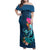 Hawaii Family Matching Off Shoulder Maxi Dress and Hawaiian Shirt Whale Mix Hibiscus and Kanaka Maoli Blue Version LT03 Mom's Dress Blue - Polynesian Pride