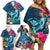 Hawaii Family Matching Off Shoulder Short Dress and Hawaiian Shirt Whale Mix Hibiscus and Kanaka Maoli Blue Version LT03 - Polynesian Pride