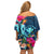 Hawaii Family Matching Off Shoulder Short Dress and Hawaiian Shirt Whale Mix Hibiscus and Kanaka Maoli Blue Version LT03 - Polynesian Pride