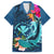 Hawaii Family Matching Tank Maxi Dress and Hawaiian Shirt Whale Mix Hibiscus and Kanaka Maoli Blue Version LT03 Dad's Shirt - Short Sleeve Blue - Polynesian Pride