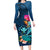 Hawaii Long Sleeve Bodycon Dress Whale Mix Hibiscus and Kanaka Maoli Blue Version LT03 Long Dress Blue - Polynesian Pride