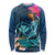 Hawaii Long Sleeve Shirt Whale Mix Hibiscus and Kanaka Maoli Blue Version LT03 Unisex Blue - Polynesian Pride