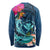 Hawaii Long Sleeve Shirt Whale Mix Hibiscus and Kanaka Maoli Blue Version LT03 - Polynesian Pride