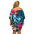 Hawaii Off Shoulder Short Dress Whale Mix Hibiscus and Kanaka Maoli Blue Version LT03 - Polynesian Pride