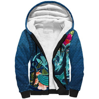 Hawaii Sherpa Hoodie Whale Mix Hibiscus and Kanaka Maoli Blue Version LT03 Unisex Blue - Polynesian Pride