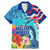 Hawaii Race For Whales Family Matching Mermaid Dress and Hawaiian Shirt Flag and Polynesian Hibiscus LT03 Dad's Shirt - Short Sleeve Blue - Polynesian Pride