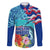 Hawaii Race For Whales Family Matching Off Shoulder Long Sleeve Dress and Hawaiian Shirt Flag and Polynesian Hibiscus LT03 Dad's Shirt - Long Sleeve Blue - Polynesian Pride