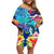 Hawaii Race For Whales Family Matching Off Shoulder Short Dress and Hawaiian Shirt Flag and Polynesian Hibiscus LT03 Mom's Dress Blue - Polynesian Pride