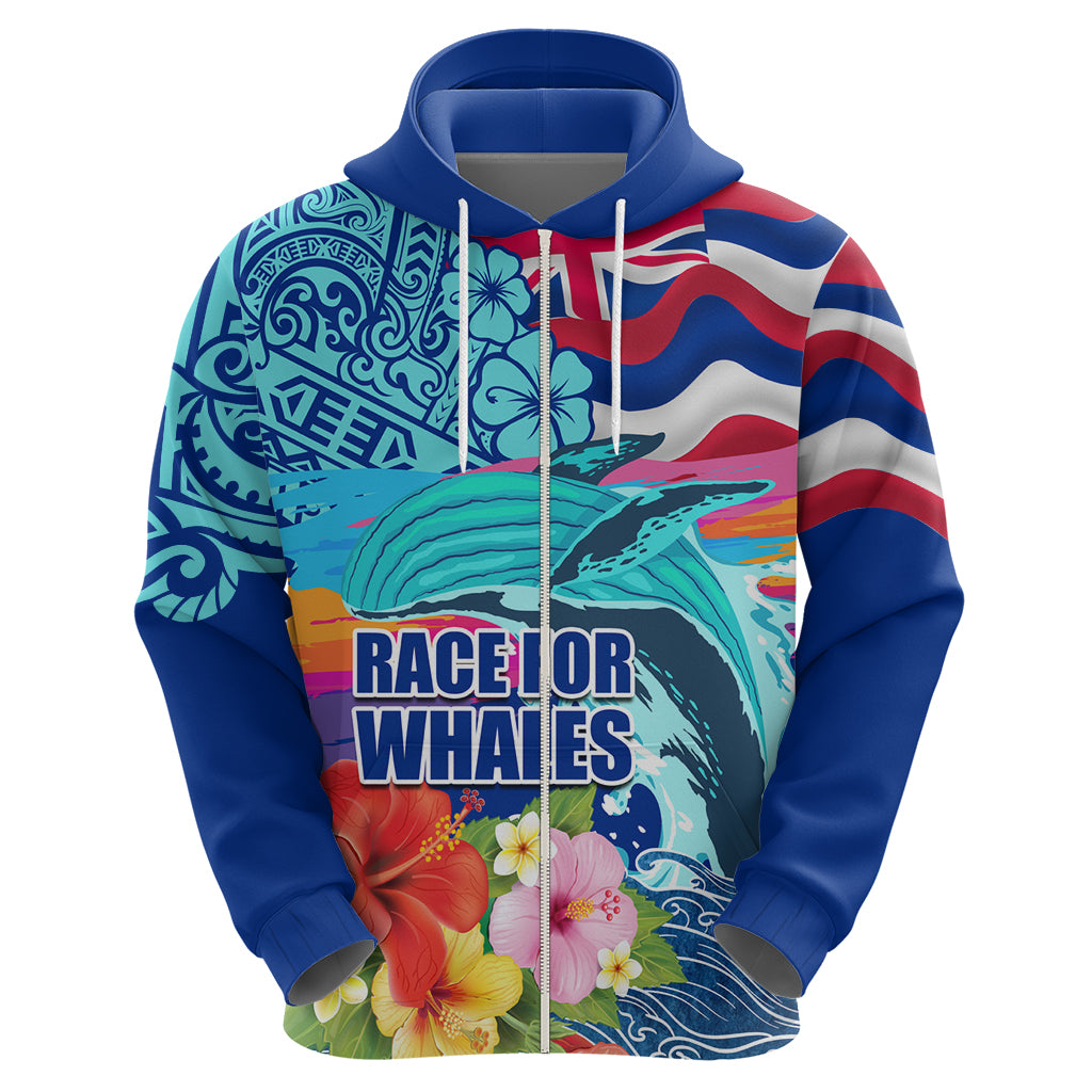 Hawaii Race For Whales Hoodie Flag and Polynesian Hibiscus LT03 - Polynesian Pride