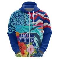 Hawaii Race For Whales Hoodie Flag and Polynesian Hibiscus LT03 - Polynesian Pride