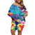 Hawaii Race For Whales Off Shoulder Short Dress Flag and Polynesian Hibiscus LT03 Women Blue - Polynesian Pride