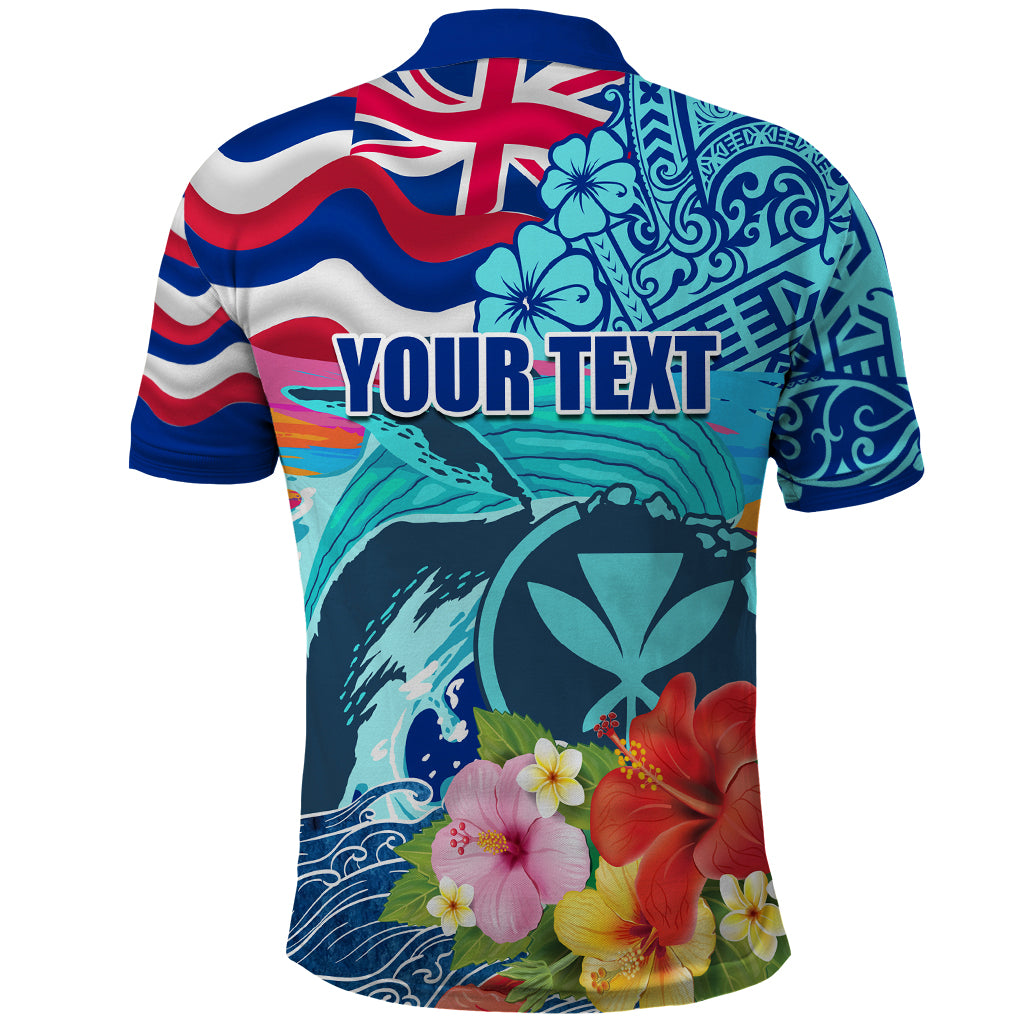 Hawaii Race For Whales Polo Shirt Flag and Polynesian Hibiscus LT03 - Polynesian Pride