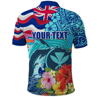 Hawaii Race For Whales Polo Shirt Flag and Polynesian Hibiscus LT03 - Polynesian Pride