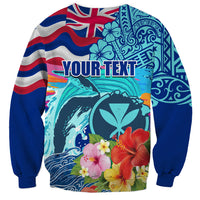 Hawaii Race For Whales Sweatshirt Flag and Polynesian Hibiscus LT03 - Polynesian Pride