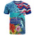 Hawaii Race For Whales T Shirt Flag and Polynesian Hibiscus LT03 Blue - Polynesian Pride