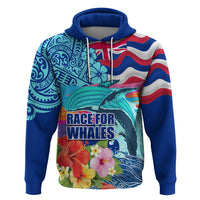Hawaii Race For Whales Zip Hoodie Flag and Polynesian Hibiscus LT03 Pullover Hoodie Blue - Polynesian Pride