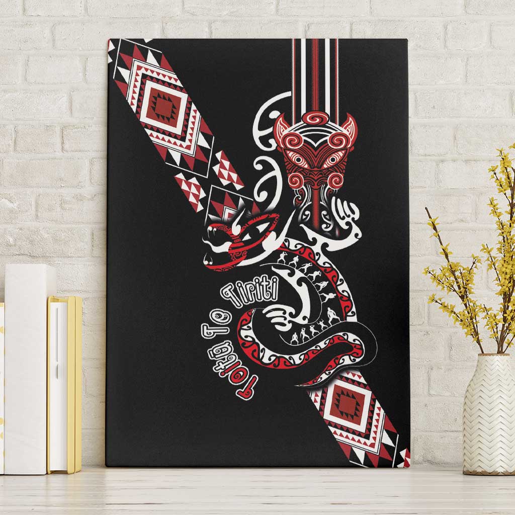 Aotearoa Toitu Te Tiriti-Honour the Treaty Canvas Wall Art Maori Taniwha Haka with Taniko and Tukutuku LT03 Without Frame Black - Polynesian Pride