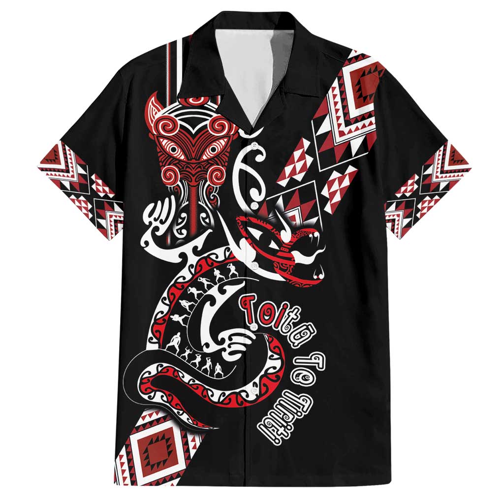 Aotearoa Toitu Te Tiriti-Honour the Treaty Hawaiian Shirt Maori Taniwha Haka with Taniko and Tukutuku LT03 Black - Polynesian Pride