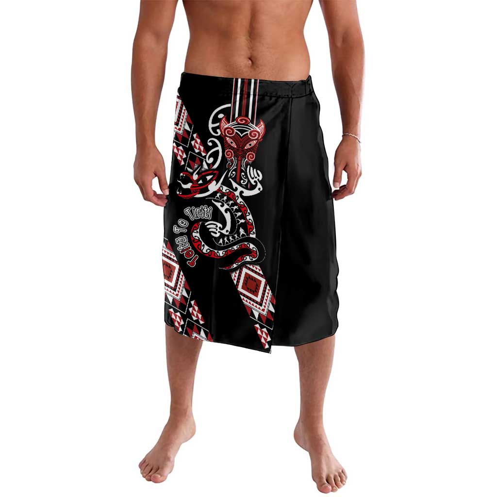 Aotearoa Toitu Te Tiriti-Honour the Treaty Lavalava Maori Taniwha Haka with Taniko and Tukutuku LT03 Black - Polynesian Pride