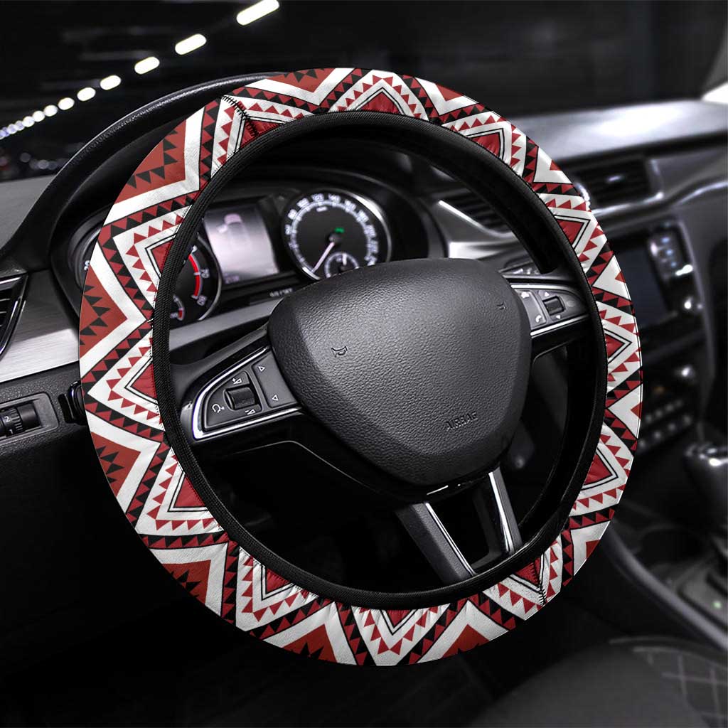 Aotearoa Toitu Te Tiriti-Honour the Treaty Steering Wheel Cover Maori Taniwha Haka with Taniko and Tukutuku