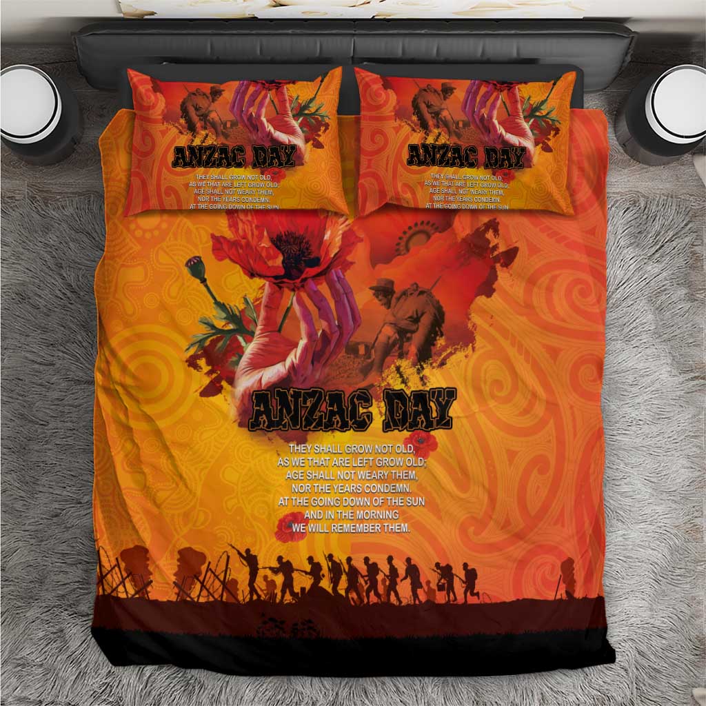 Australia and New Zealand ANZAC Day Bedding Set Soldiers Memories - Red Poppies with Aboriginal and Maori Art LT03 Orange-Yellow - Polynesian Pride