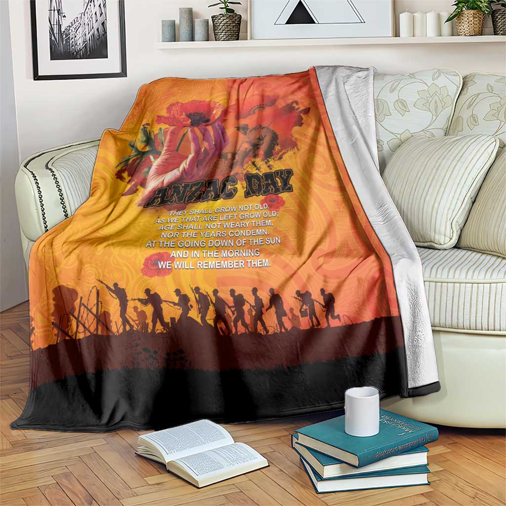 Australia and New Zealand ANZAC Day Blanket Soldiers Memories - Red Poppies with Aboriginal and Maori Art LT03 Orange-Yellow - Polynesian Pride