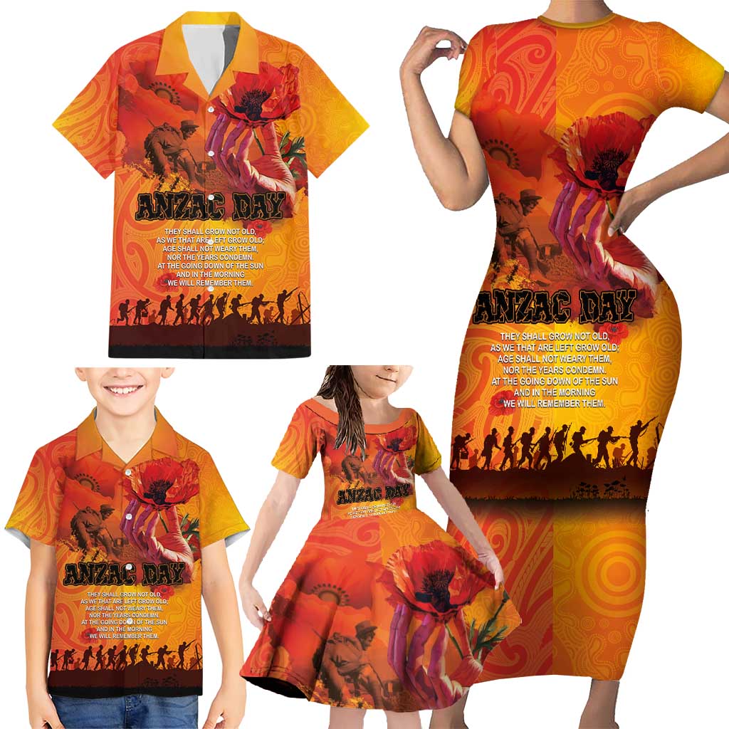 Australia and New Zealand ANZAC Day Family Matching Short Sleeve Bodycon Dress and Hawaiian Shirt Soldiers Memories - Red Poppies with Aboriginal and Maori Art