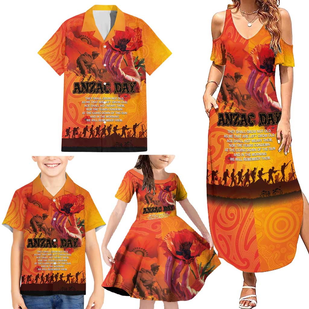 Australia and New Zealand ANZAC Day Family Matching Summer Maxi Dress and Hawaiian Shirt Soldiers Memories - Red Poppies with Aboriginal and Maori Art