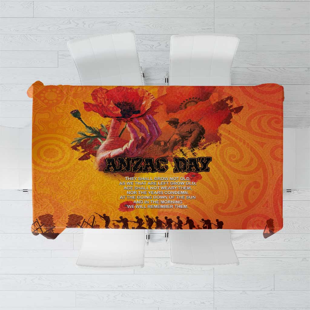 Australia and New Zealand ANZAC Day Tablecloth Soldiers Memories - Red Poppies with Aboriginal and Maori Art LT03 Orange-Yellow - Polynesian Pride