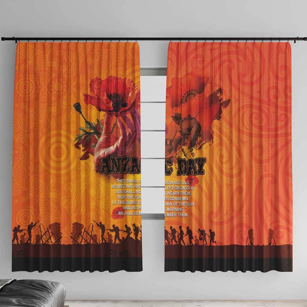 Australia and New Zealand ANZAC Day Window Curtain Soldiers Memories - Red Poppies with Aboriginal and Maori Art LT03 With Hooks Orange-Yellow - Polynesian Pride