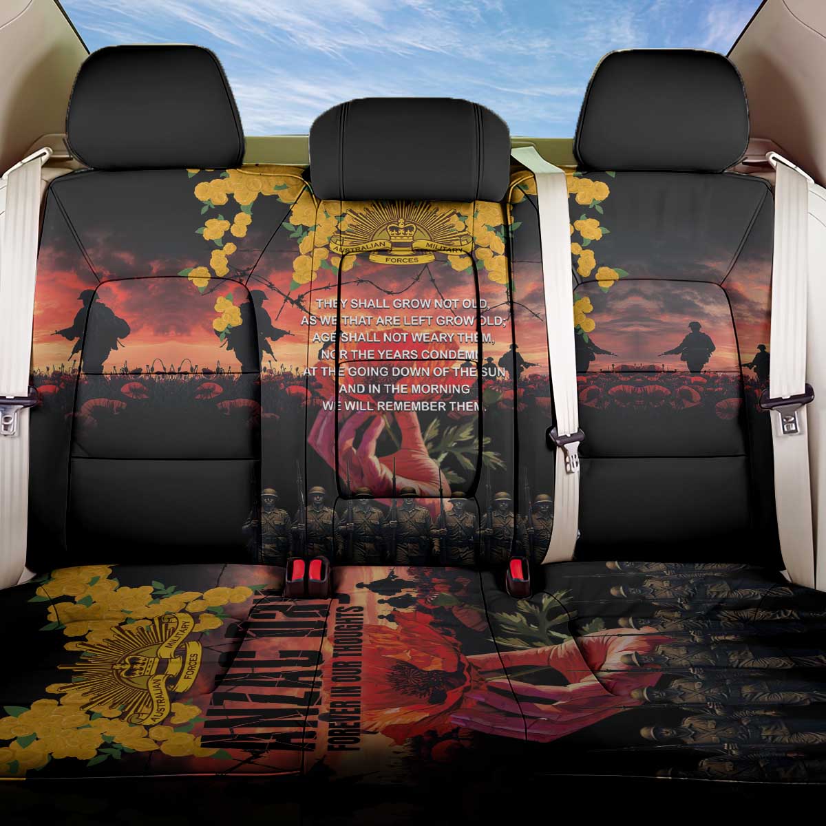 Australia ANZAC Day Back Car Seat Cover Forever in My Thoughts LT03 One Size Black - Polynesian Pride