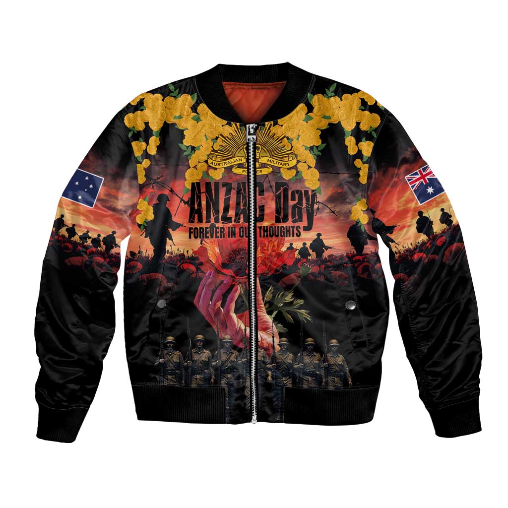 Australia ANZAC Day Bomber Jacket Forever in My Thoughts LT03 Unisex Black - Polynesian Pride