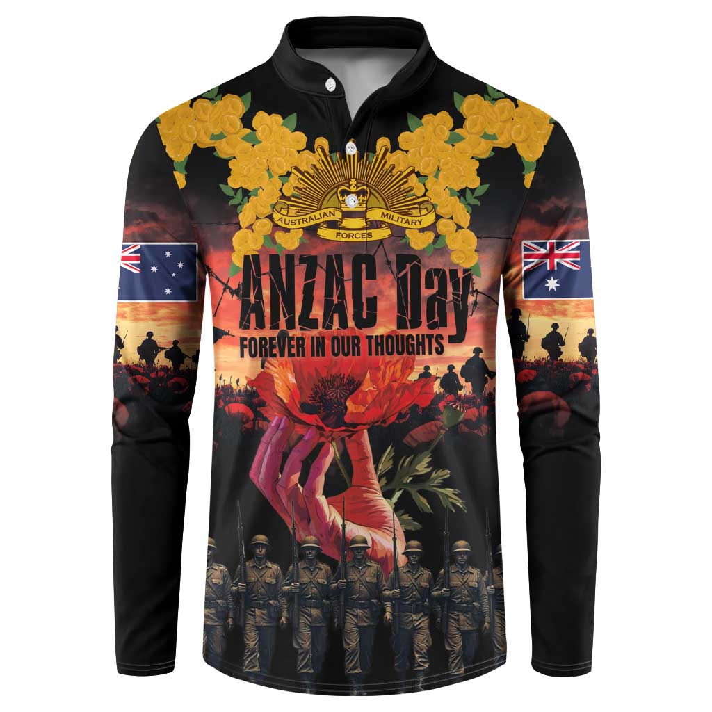 Australia ANZAC Day Button Sweatshirt Forever in My Thoughts LT03 Black - Polynesian Pride