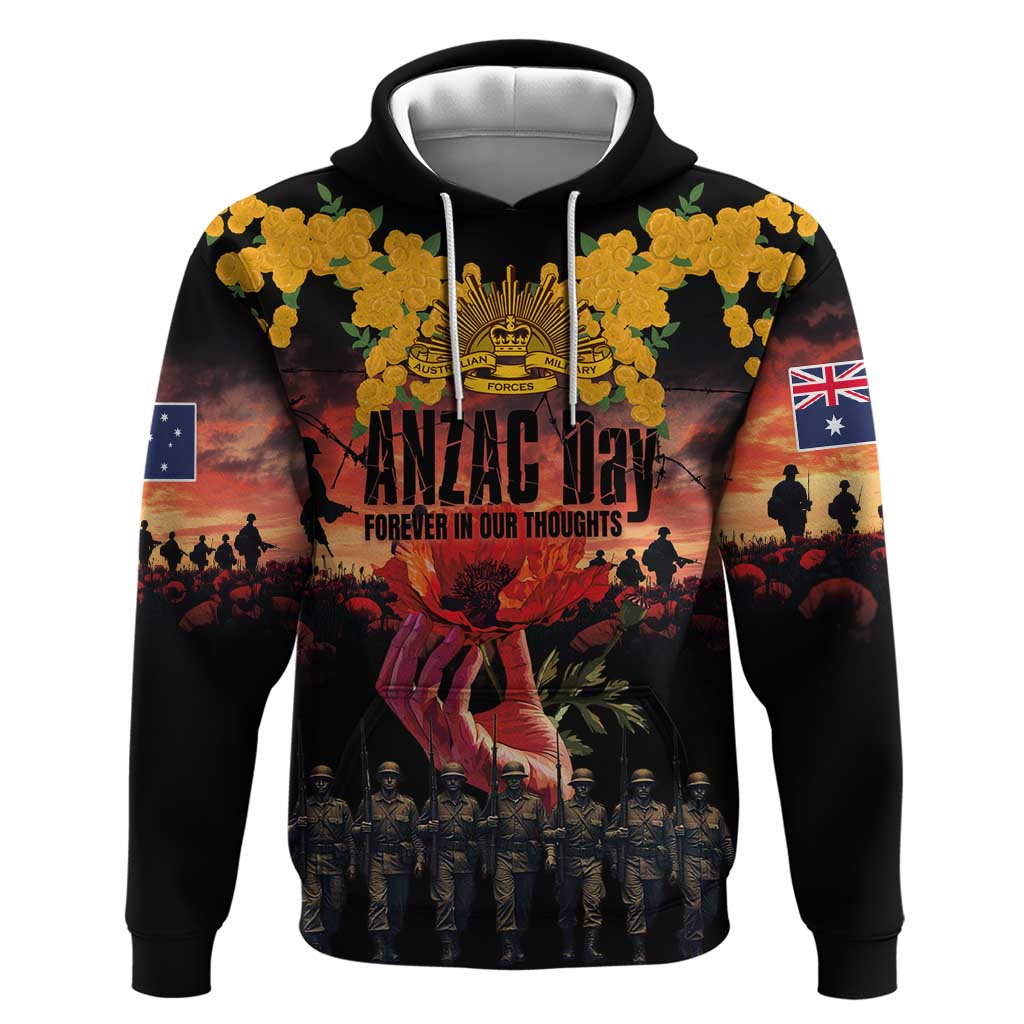 Australia ANZAC Day Hoodie Forever in My Thoughts LT03 Pullover Hoodie Black - Polynesian Pride