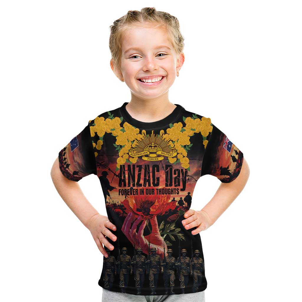 Australia ANZAC Day Kid T Shirt Forever in My Thoughts LT03 Black - Polynesian Pride