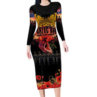 Australia ANZAC Day Long Sleeve Bodycon Dress Forever in My Thoughts LT03 Long Dress Black - Polynesian Pride