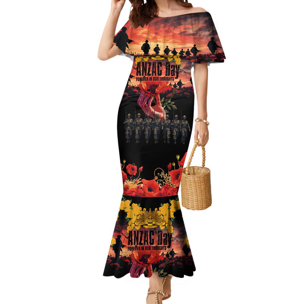 Australia ANZAC Day Mermaid Dress Forever in My Thoughts LT03 Women Black - Polynesian Pride
