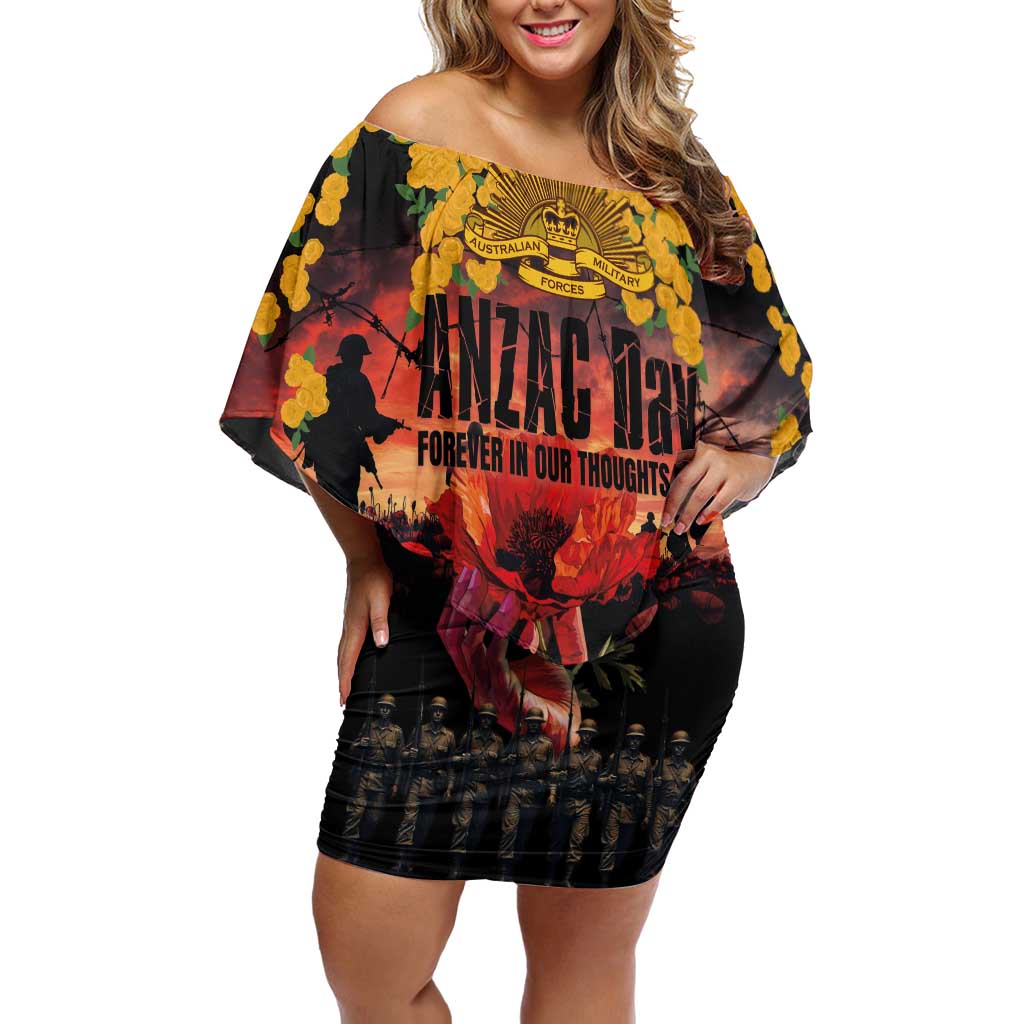 Australia ANZAC Day Off Shoulder Short Dress Forever in My Thoughts LT03 Women Black - Polynesian Pride