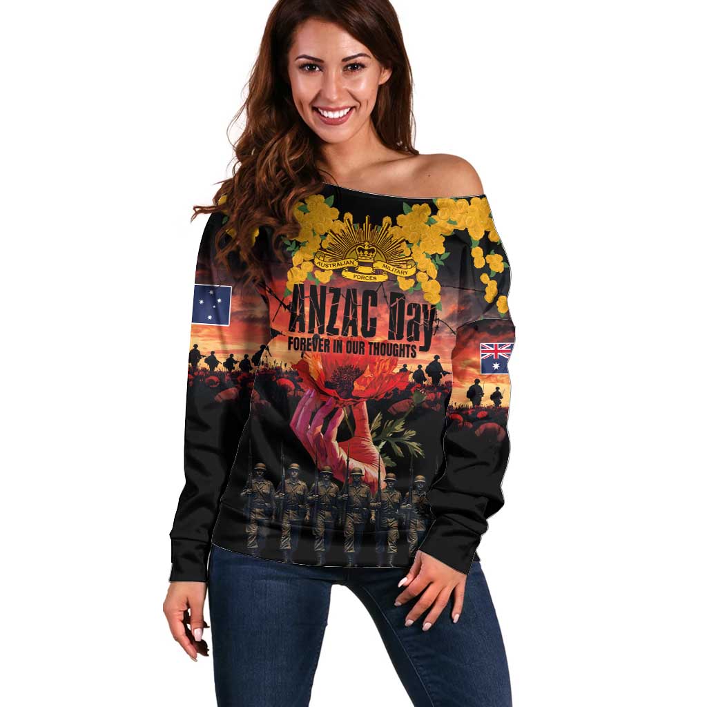 Australia ANZAC Day Off Shoulder Sweater Forever in My Thoughts LT03 Women Black - Polynesian Pride