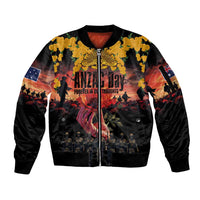 Australia ANZAC Day Sleeve Zip Bomber Jacket Forever in My Thoughts LT03 Unisex Black - Polynesian Pride