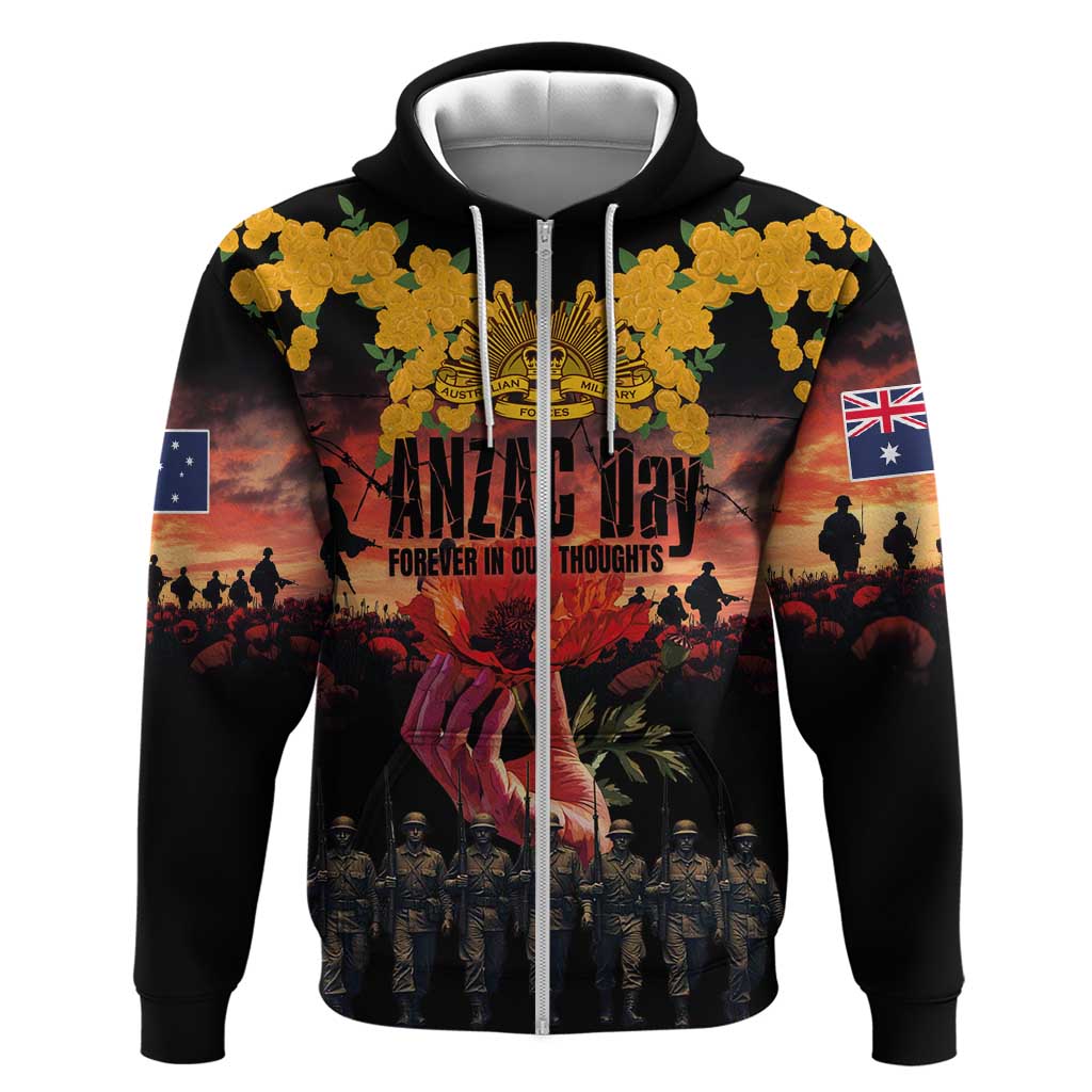 Australia ANZAC Day Zip Hoodie Forever in My Thoughts LT03 Zip Hoodie Black - Polynesian Pride