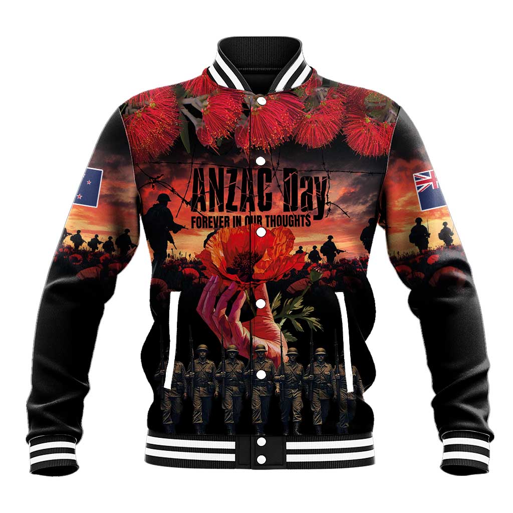 New Zealand ANZAC Day Baseball Jacket Forever in My Thoughts LT03 Unisex Black - Polynesian Pride