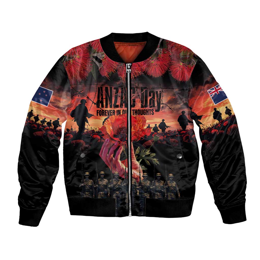 New Zealand ANZAC Day Bomber Jacket Forever in My Thoughts LT03 Unisex Black - Polynesian Pride