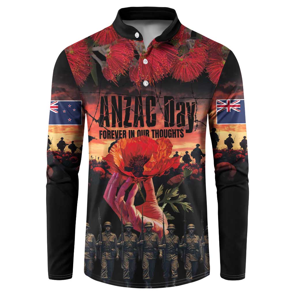 New Zealand ANZAC Day Button Sweatshirt Forever in My Thoughts LT03 Black - Polynesian Pride