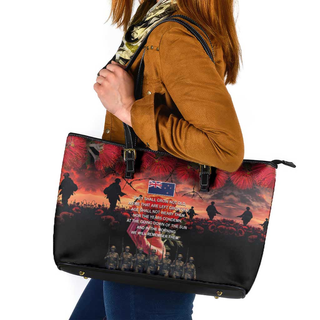 New Zealand ANZAC Day Leather Tote Bag Forever in My Thoughts LT03 Black - Polynesian Pride