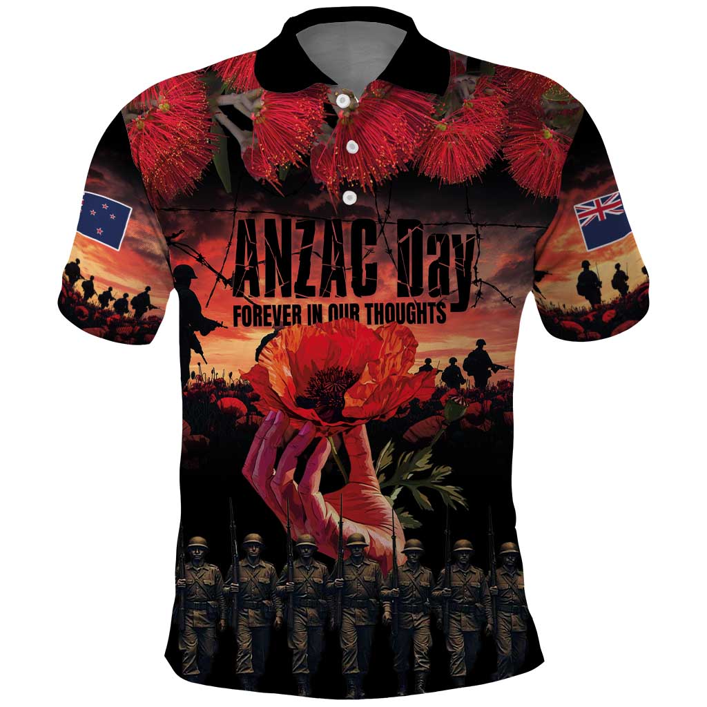 New Zealand ANZAC Day Polo Shirt Forever in My Thoughts LT03 Black - Polynesian Pride