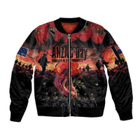 New Zealand ANZAC Day Sleeve Zip Bomber Jacket Forever in My Thoughts LT03 Unisex Black - Polynesian Pride